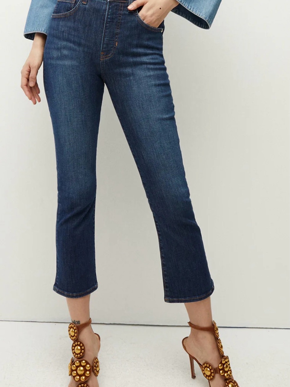Veronica Beard Carly Kick Flare High Rise Dark Blue Cropped Jeans